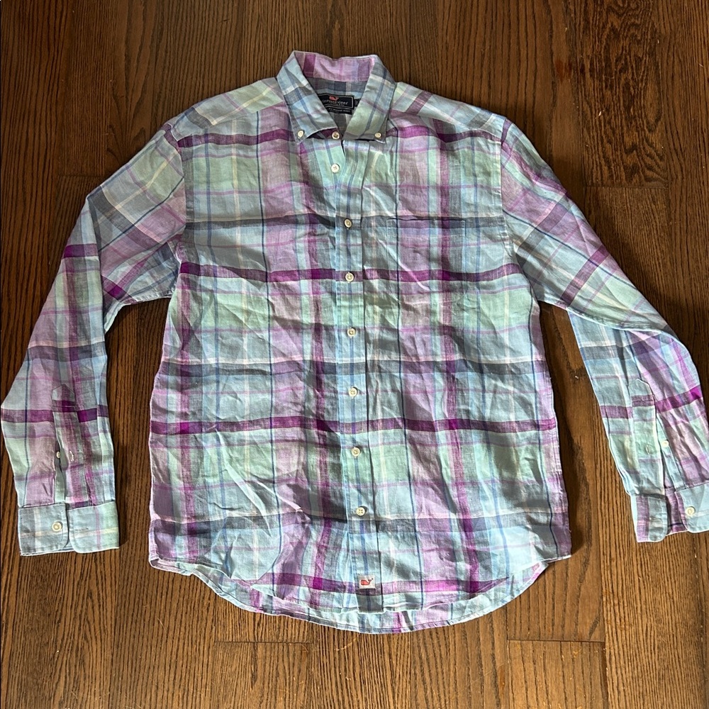 Vineyard Vines Light Blue & Purple Plaid Button-Down Shirt Murray shirt L